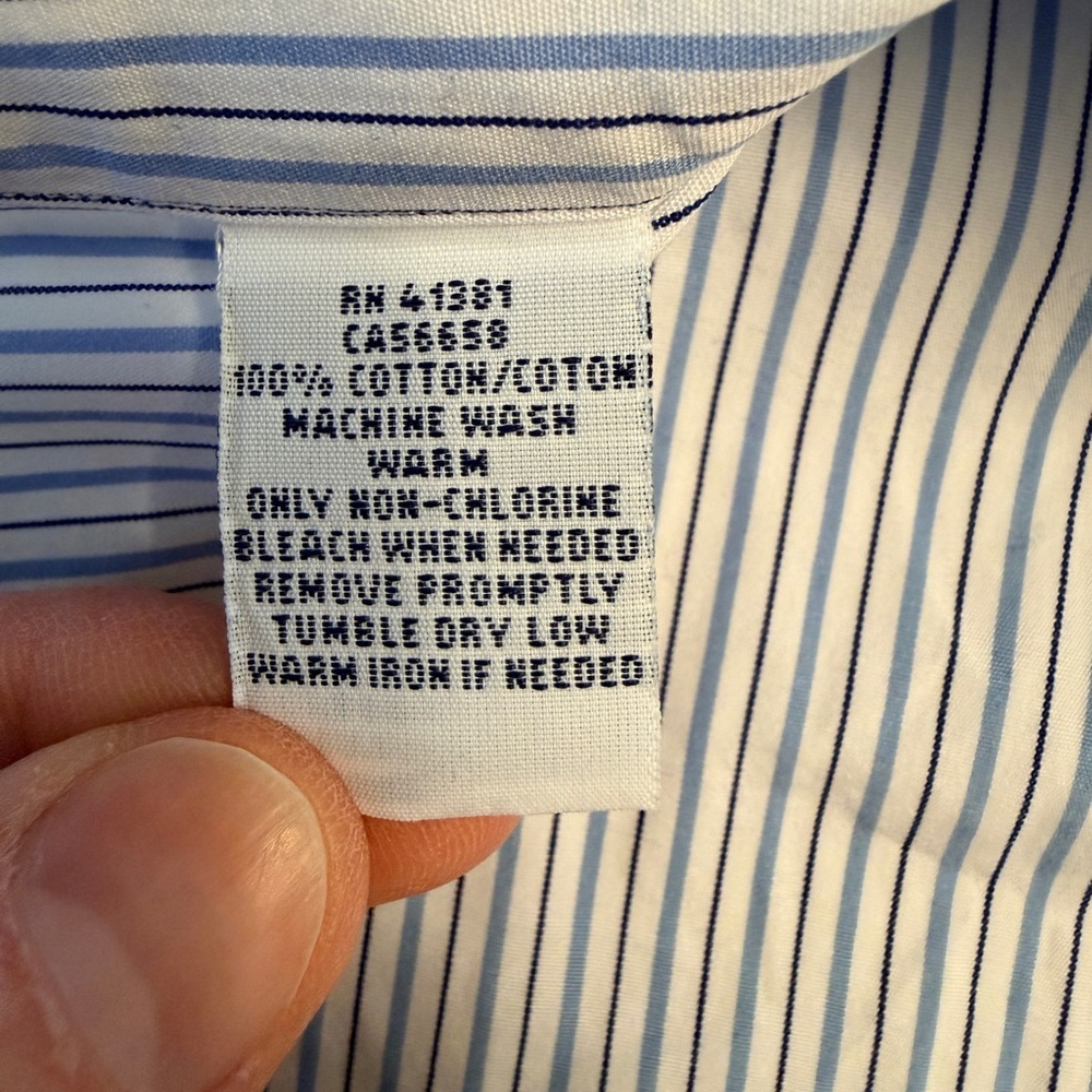 Ralph Lauren 15.5 M Button Down Long Sleeve White Blue Stripe Dress Casual Shirt - Picture 6 of 8